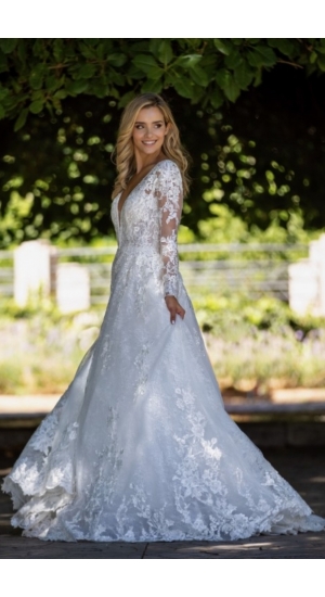   2026 brudekjole blonde dyb ryg og lange ærmer 