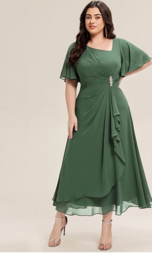  Sensuel kat blå knæ lang plussize blå kjole fra Bridalstore 