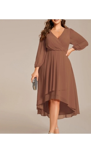   Nora 2 plussize  enkel chiffon med v ryg og let skørt i flere farver