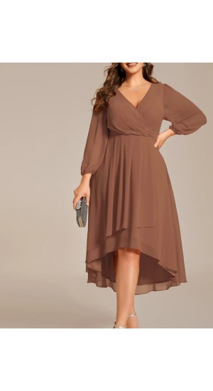   Nora 2 plussize  enkel chiffon med v ryg og let skørt i flere farver