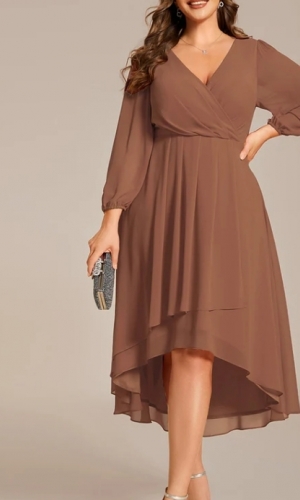   Nora 2 plussize  enkel chiffon med v ryg og let skørt i flere farver