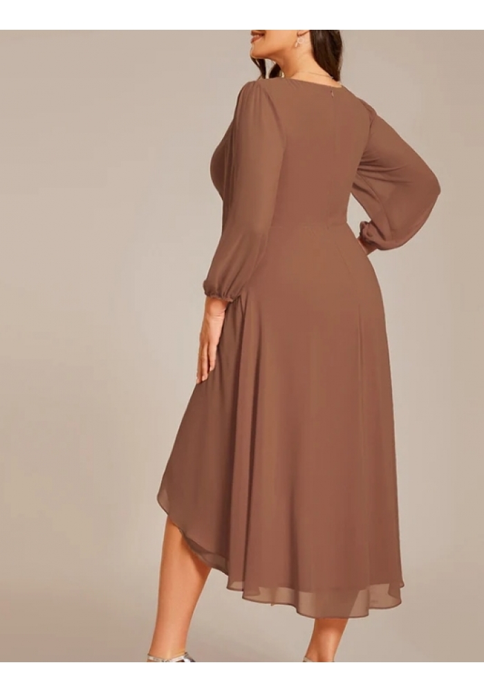Nora 2 plussize enkel chiffon med v ryg og let skørt i flere farver