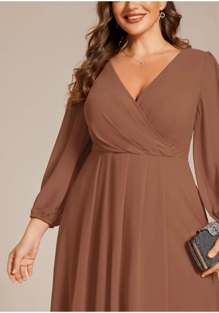Nora 2 plussize enkel chiffon med v ryg og let skørt i flere farver
