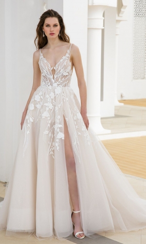 A-line brudekjole med blonder og tyl | bridalstore.dk