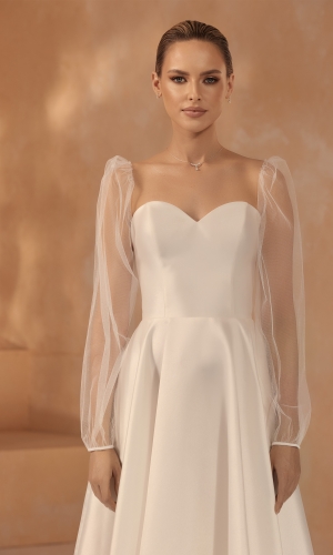 Aftagelige brudeærmer R003 i elastisk tyl | bridalstore.dk