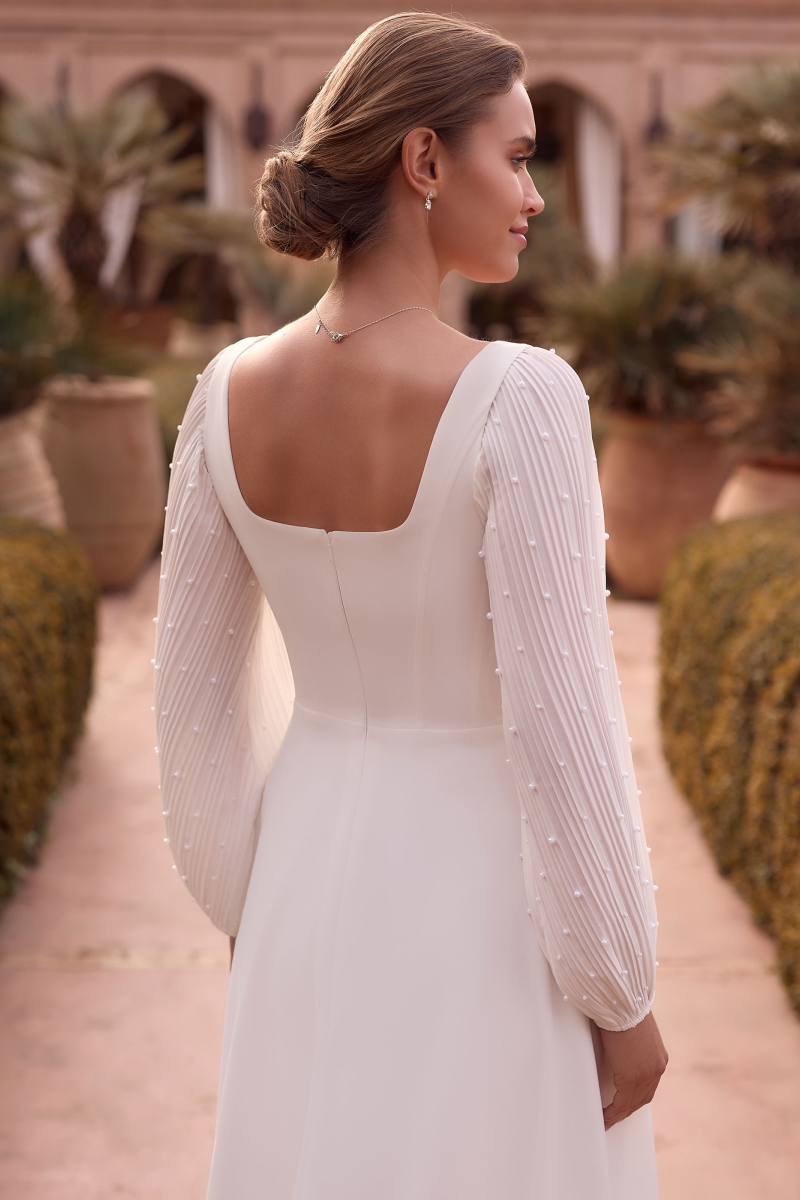 Aftagelige brudeærmer R004 i chiffon med perler | bridalstore.dk