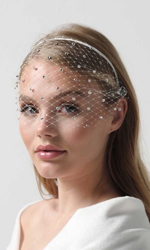 Birdcage-slør Preciosa strass ivory | bridalstore.dk