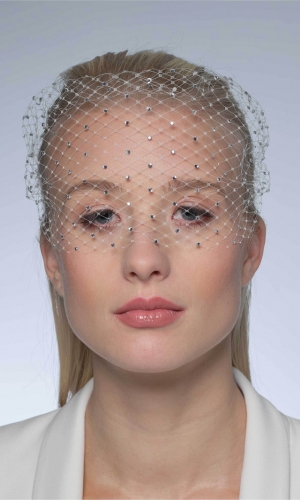 Birdcage-slør Strass ivory | bridalstore.dk