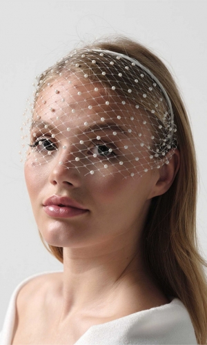 Birdcage-slør Swarovski Pearls ivory | bridalstore.dk