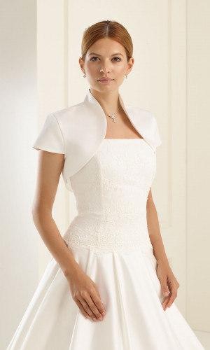 Brudetop i mat satin med korte ærmer E17S | bridalstore.dk