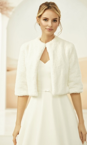 Jakke i faux fur med brede 3/4 ærmer E307 | bridalstore.dk