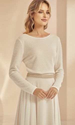 Strikket sweater med cashmere-effekt og blondedetaljer E344 | bridalstore.dk