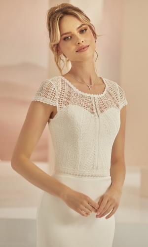 Brudetop i blonde med korte ærmer E361 | bridalstore.dk