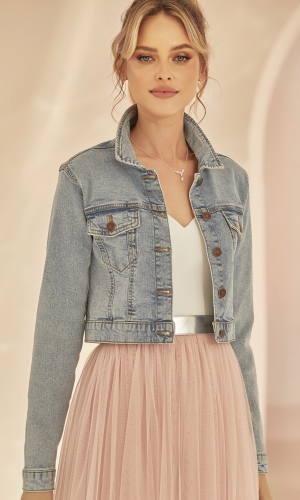 Denimjakke med lange ærmer og krave E381 | bridalstore.dk