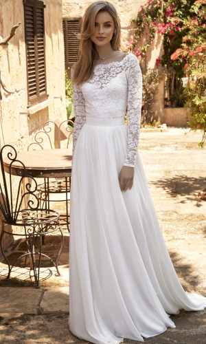Brude-body i blonde med lange ærmer E400 | bridalstore.dk