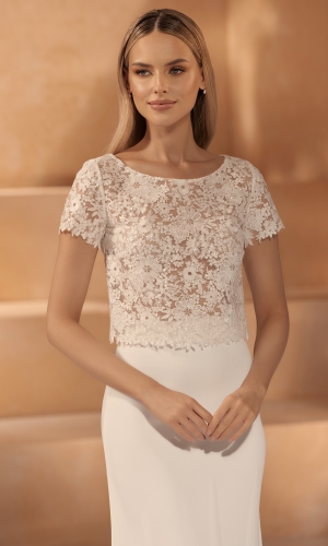 Brudetop i blonde med korte ærmer E421 | bridalstore.dk