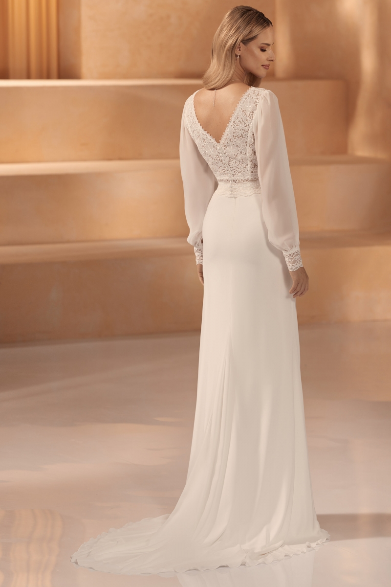 Brudetop i blonde og chiffon med lange ærmer E425 | bridalstore.dk