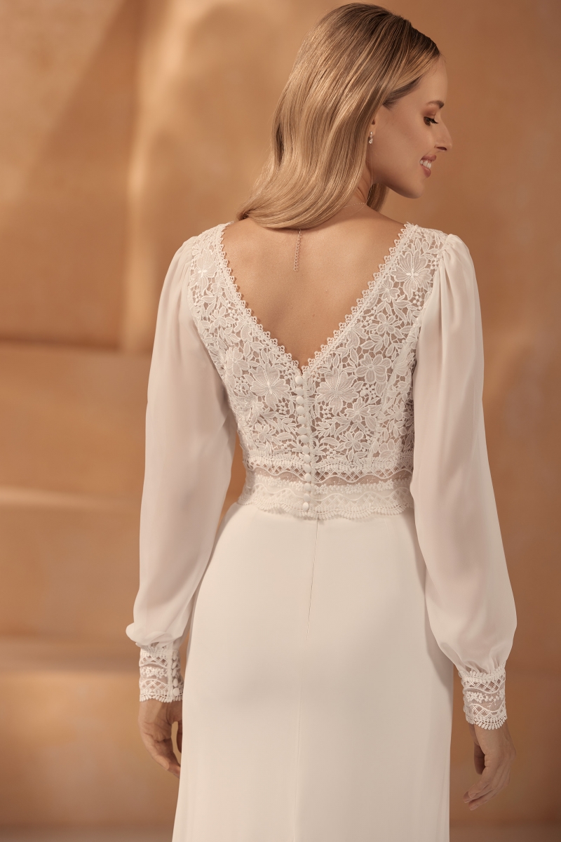 Brudetop i blonde og chiffon med lange ærmer E425 | bridalstore.dk