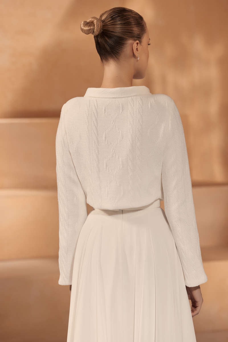 Strikket brudetop med lange ærmer E431 | bridalstore.dk