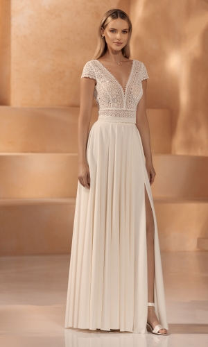 Brudetop i blonde med korte ærmer og V-udskæring E436 | bridalstore.dk