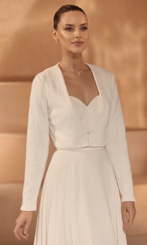 Strikket brudetop med lange ærmer og V-udskæring E437 | bridalstore.dk