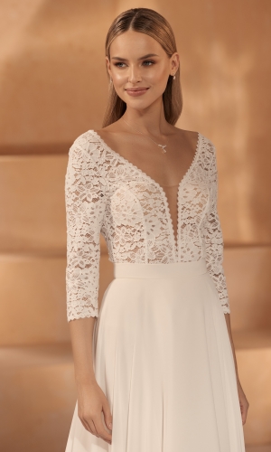 Brude-body i blonde med 3/4 ærmer E438 | bridalstore.dk