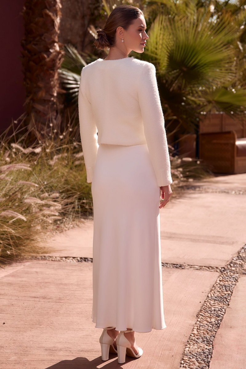 Strikket brudejakke med lange ærmer E494 | bridalstore.dk
