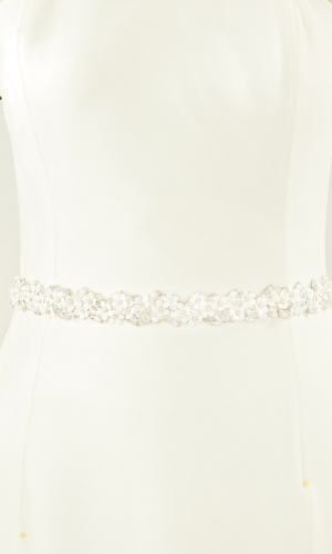 Brudebælte PA81 med krystaller og perler på organza | bridalstore.dk