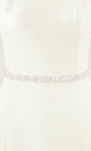 Brudebælte PA84 med krystaller og perler på organza | bridalstore.dk