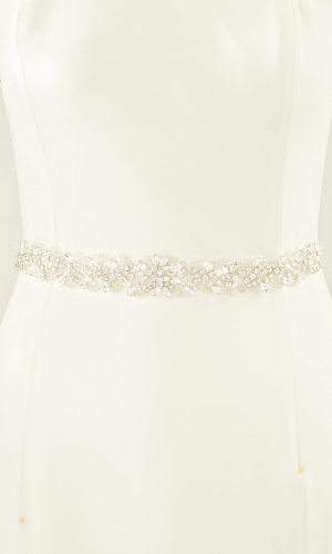 Brudebælte PA86 med pyntesten og krystaller på satin | bridalstore.dk