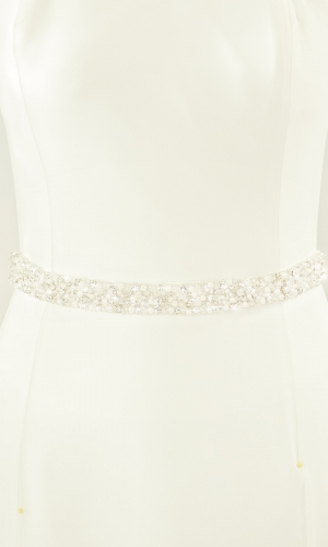 Brudebælte PA89 med krystaller og perler på organza | bridalstore.dk