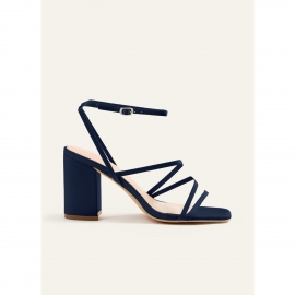 Marineblå pumps i mat satin | bridalstore.dk