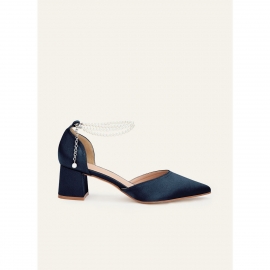 Marineblå sandaler i metallisk satin | bridalstore.dk
