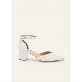 Hvide brudepumps i satin med ankelrem 2 | bridalstore.dk