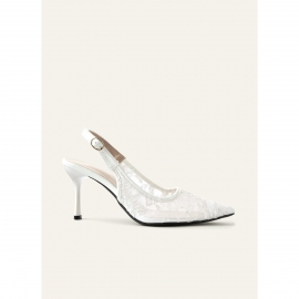 Sølvfarvede brudepumps i satin | bridalstore.dk