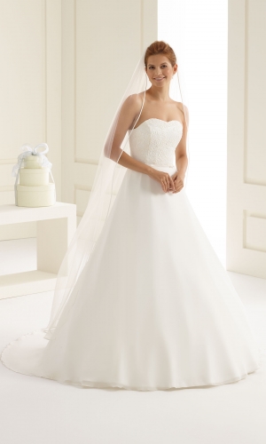 Brudeslør S128 i blød tyl med satinkant 170 cm | bridalstore.dk