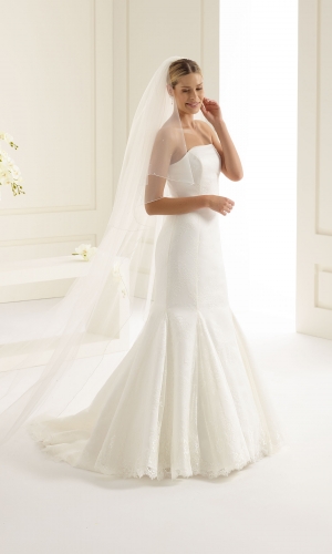 Brudeslør S144S i diamanttyl med corded edge (snorekant) 300 cm | bridalstore.dk