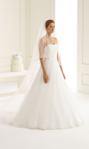 Brudeslør S208 i blød tyl med satinkant 220 cm | bridalstore.dk