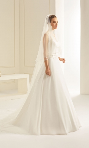 Brudeslør S241 i blød tyl med satinkant 300 cm | bridalstore.dk