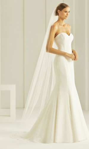 Brudeslør S260 i blød tyl med perlekant 200 cm | bridalstore.dk