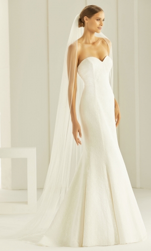 Brudeslør S296 i blød tyl med elegant satinkant 300 cm | bridalstore.dk