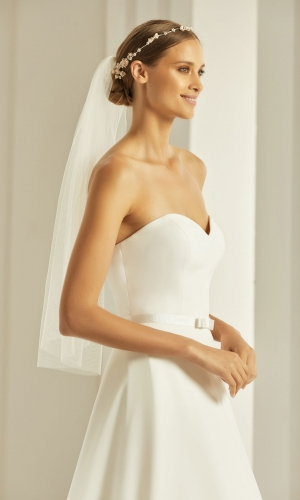 Brudeslør S302 i blød tyl med cut edge-kant 70 cm | bridalstore.dk