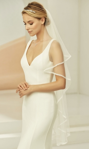 Brudeslør S365 i blød tyl med blondekant 110 cm | bridalstore.dk