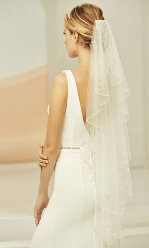 Brudeslør S399 i blød tyl med perlekant 100 cm | bridalstore.dk