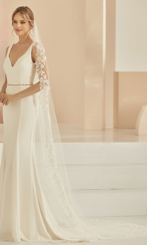 Brudeslør S408 i blød tyl med blondekant 250 cm | bridalstore.dk