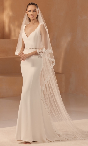 Brudeslør S455 i to lag blød tyl med blondekant 220/80 cm | bridalstore.dk
