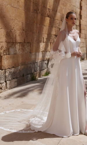 Brudeslør S492 i to lag med blondekant 250/80 cm | bridalstore.dk