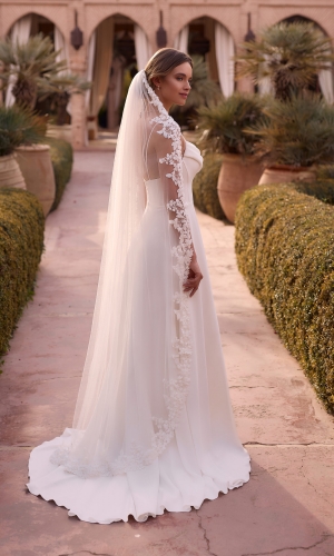 Brudeslør S534 i blød tyl med blondekant 170 cm | bridalstore.dk