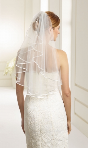 Brudeslør S6 i blød tyl med satinkant 70 cm | bridalstore.dk