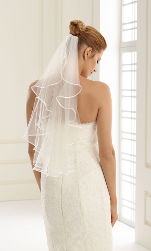 Brudeslør S6S i blød tyl med satinkant 70 cm | bridalstore.dk